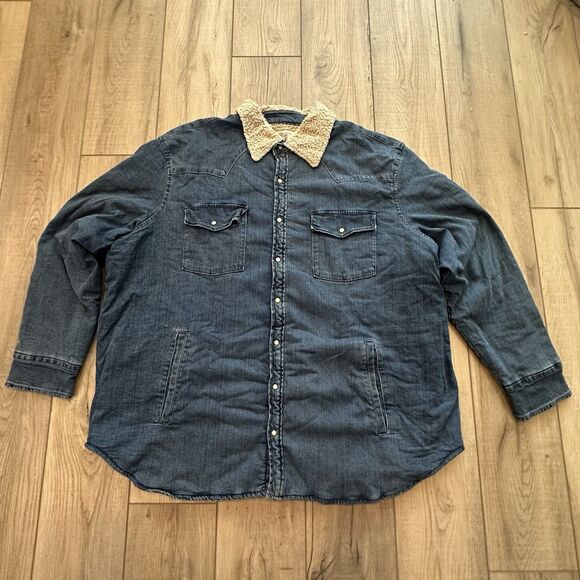 Mutual Weave Fur Lined Jacket Mens 3XL Big Pearl Snap Blue Denim Shearling - Picture 1 of 8